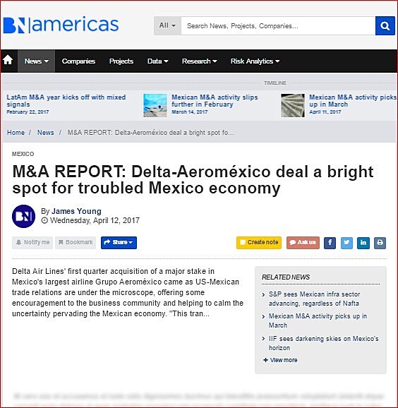 M&A REPORT: Delta-Aeromxico deal a bright spot for troubled Mexico economy